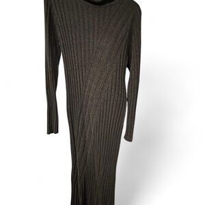Elie Tahari Dark Gray Ribbed Knit Detail Top